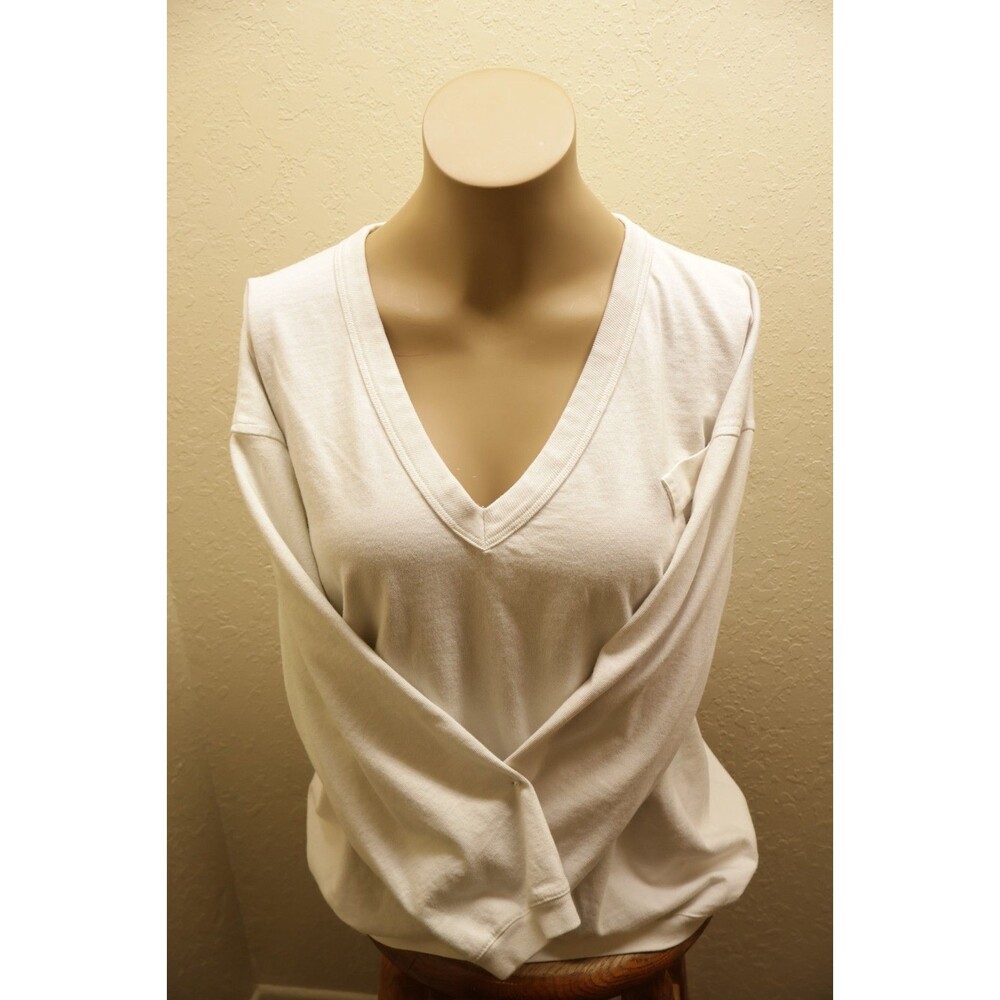 Vintage 80s Gap Clothing Co Womens S Off White V Neck Long Sleeve Shirt Hong Kon